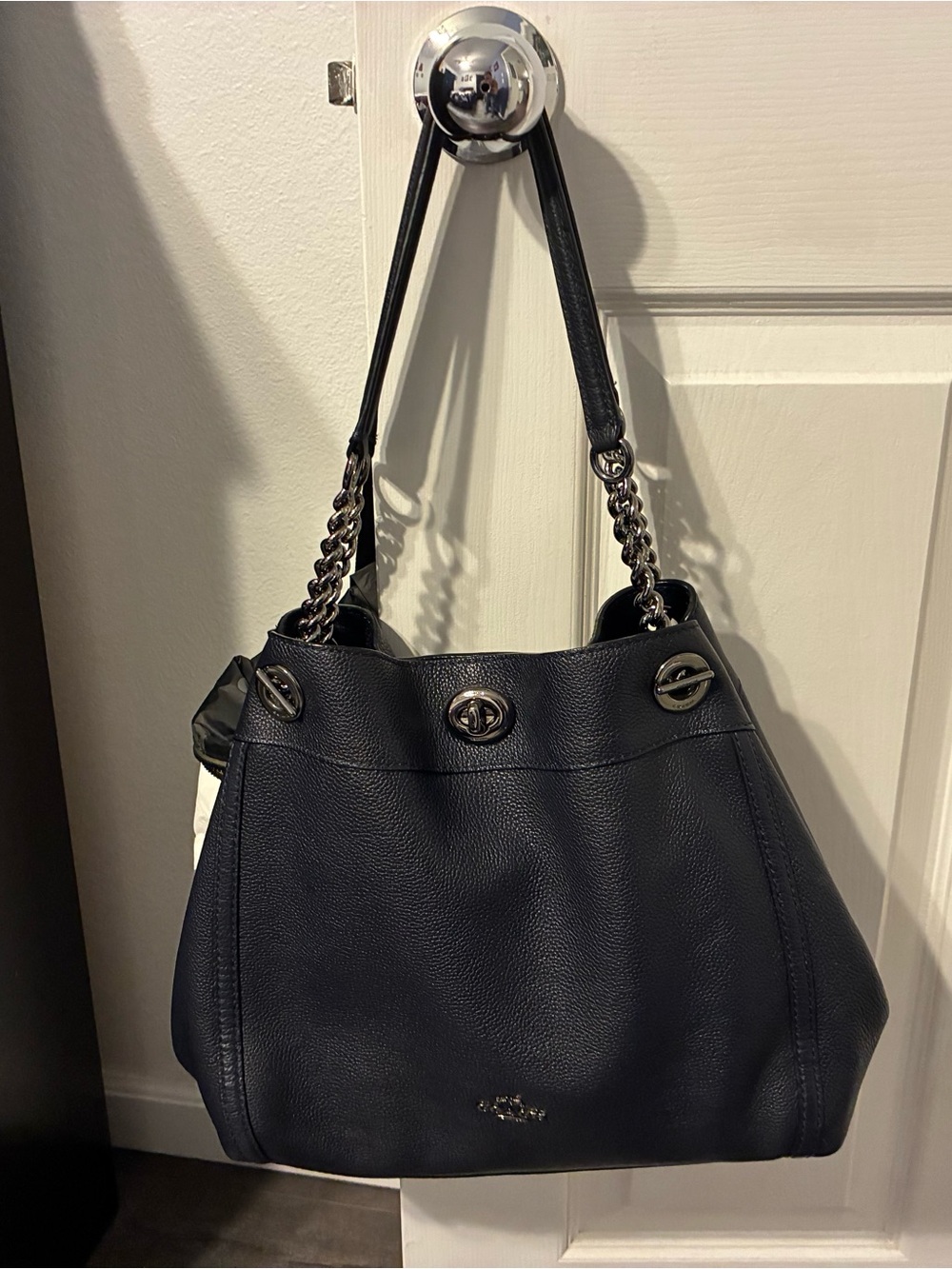 Coach Leather Madison Purse: Navy with Gunmetal Handle Accents